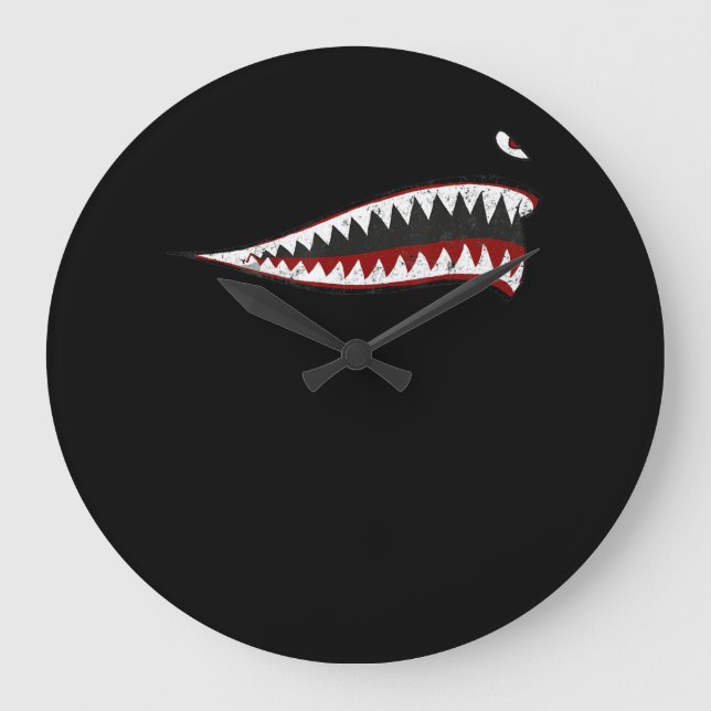 Shark P-40 Warhawk Nose Art Wwii Ww2 Aeroplane Large Clock (Front)