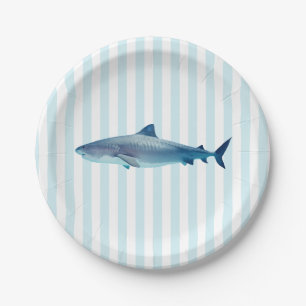 Shark Painting Blue Stripe Paper Plate