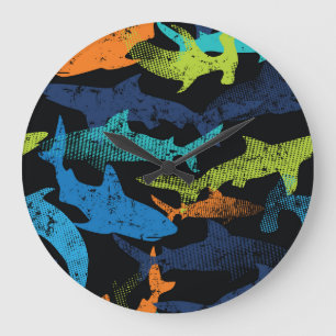Shark pattern, modern urban large clock