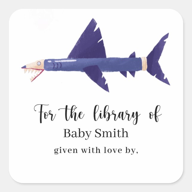 Shark-pencil - Baby Shower Library Square Sticker (Front)