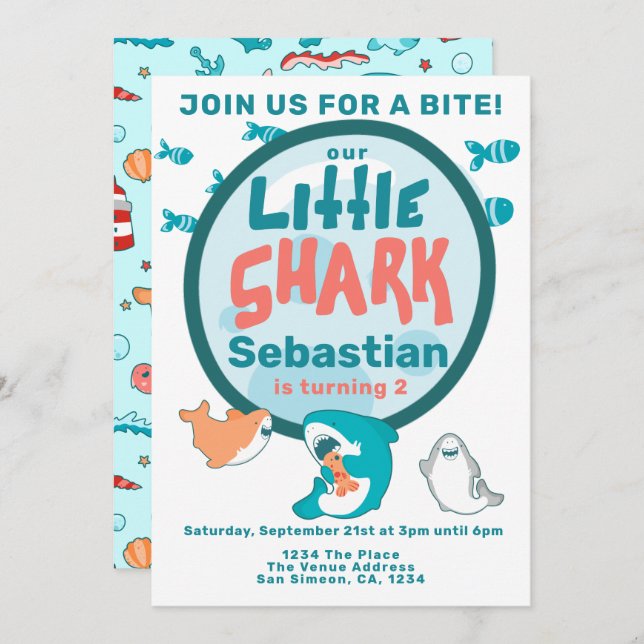 Shark Personalised Birthday Party Invitation (Front/Back)