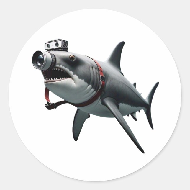 Shark Photographer with Camera Headshot Classic Round Sticker (Front)