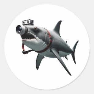 Shark Photographer with Camera Headshot Classic Round Sticker