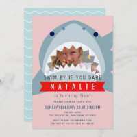 Shark Pink Pool Girl Photo Birthday