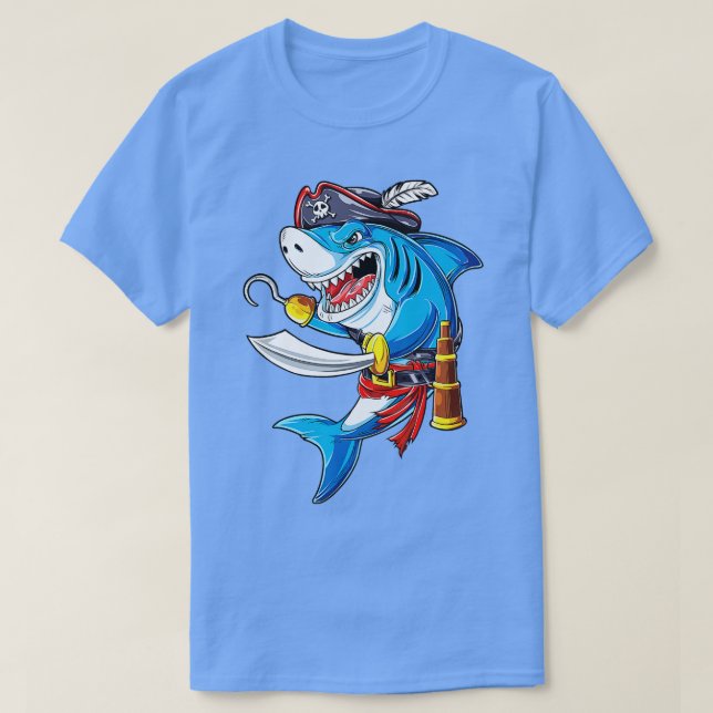 Shark Pirate Costume Jolly Roger Flag Jawsome Gift T-Shirt (Design Front)