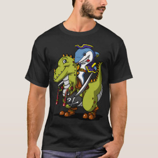 Shark Pirate Riding A T-Rex Dinosaur T-Shirt
