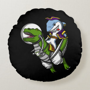 Shark Pirate Riding T-Rex Dinosaur Round Cushion