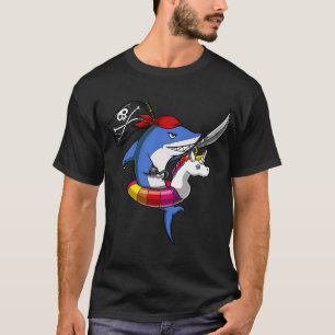 Shark Pirate Riding Unicorn Float T-Shirt