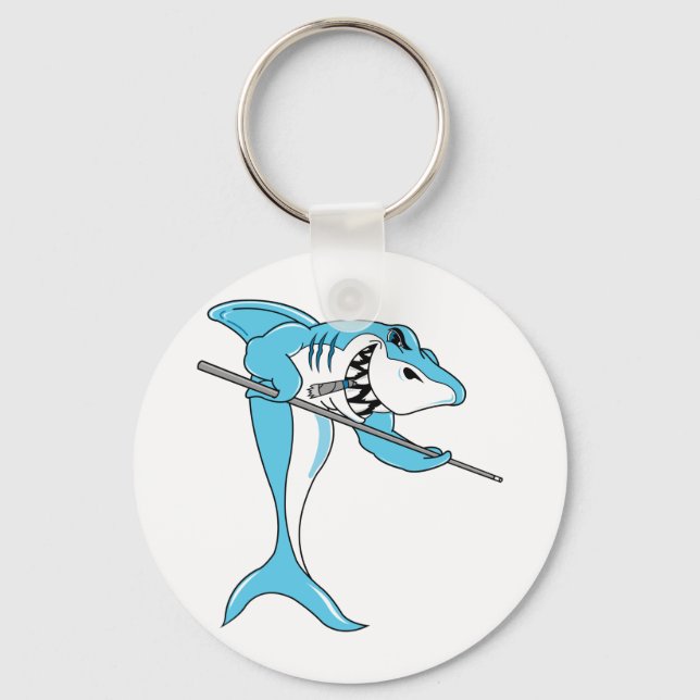 Shark Playing Billiards Key Ring (Front)