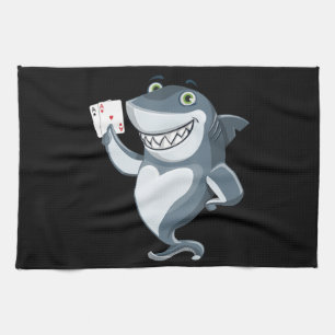 Shark Poker Player - Funny Shark Gifts Tea Towel