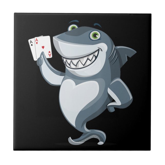 Shark Poker Player - Funny Shark Gifts Tile (Front)