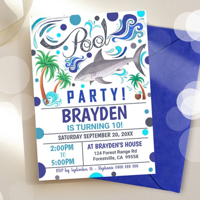 Shark Pool Party Invitation Boy Pool Party Invites (Creator Uploaded)