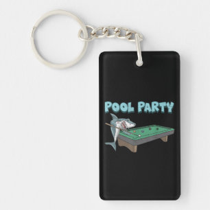 Shark Pool Party Pun Billiard Summer Beach Pool Key Ring