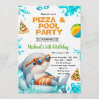 Shark Pool pizza Party Birthday Invite
