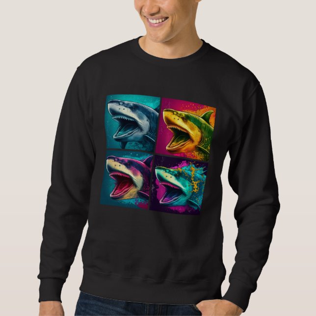 Shark Pop Illustration Colorful Animal Women Men   Sweatshirt (Front)