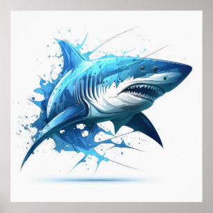 Shark Portrait Animal Painting Wildlife Outdoors  Poster