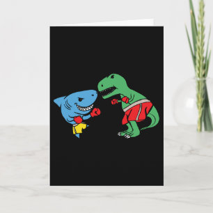 Shark Punching T-rex Dinosaur Funny Fighting Boxin Card