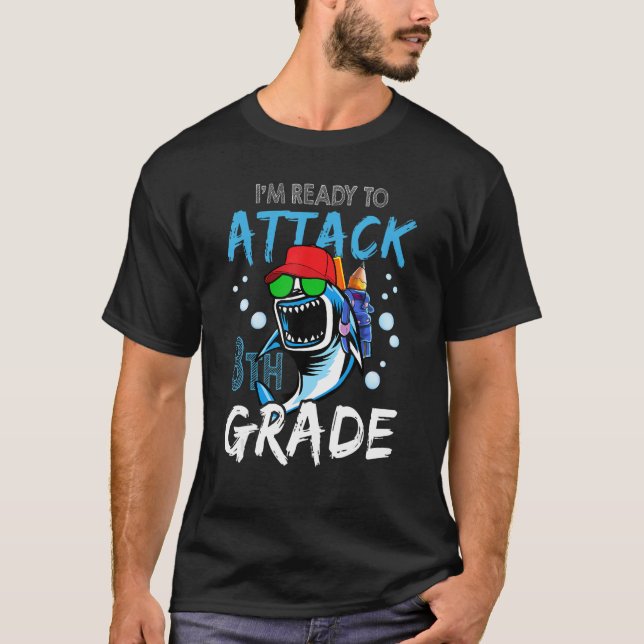 Shark Ready To Attack 8th Grade Boys Back To Schoo T-Shirt (Front)