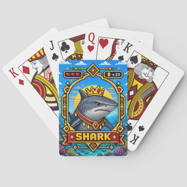 Shark Retro 8-Bit Pixel Art Playing Cards (Back)
