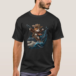 Shark Ride Kitten Lover Cute Animal Meme Cowboy Ca T-Shirt