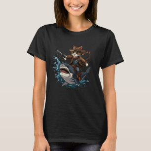 Shark Ride Kitten Lover Cute Animal Meme Cowboy Ca T-Shirt