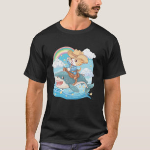 Shark Ride Kitten Lover Rainbow Animal Meme Cowboy T-Shirt