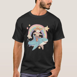 Shark Ride Kitten Lover Rainbow Animal Meme Cowboy T-Shirt