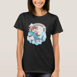 Shark Ride Kitten Lover Rainbow Animal Meme Cowboy T-Shirt