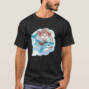 Shark Ride Kitten Lover Rainbow Animal Meme Cowboy T-Shirt
