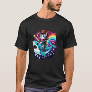 Shark Ride Kitten Lover Rainbow Animal Meme Cowboy T-Shirt