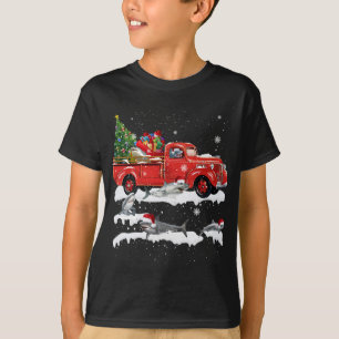 Shark Riding Red Truck Merry Christmas X-mas Ugly  T-Shirt