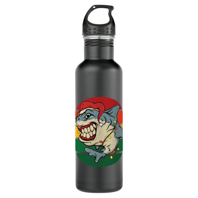 Shark Santa Claus Christmas Retro Cheer Merry Xmas 710 Ml Water Bottle (Front)