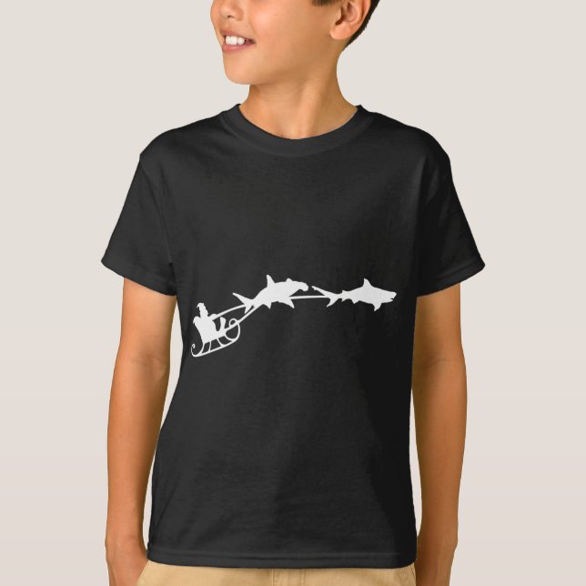 Shark Santa Claus Sleigh Cute Christmas Shark Love T-Shirt (Front)