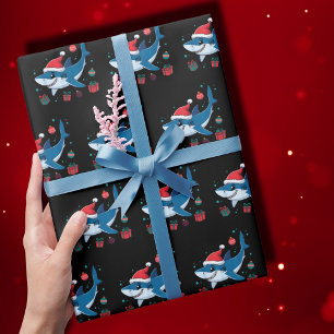 Shark Santa Hat Christmas Gift Ocean Black Wrapping Paper