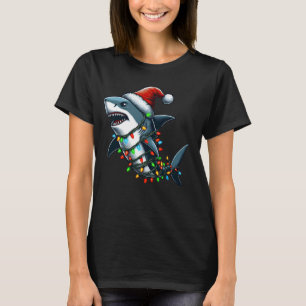Shark Santa Hat Christmas Lights Boys Girls Kids T-Shirt