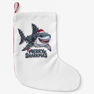 Shark Santa Hat Christmas Lights Merry Sharkmas Small Christmas Stocking