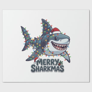 Shark Santa Hat Christmas Lights Merry Sharkmas Wrapping Paper