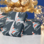 Shark Santa No Peeking Navy Christmas Holiday Wrapping Paper<br><div class="desc">This cute "no peeking" christmas holiday wrapping paper features a navy blue background with patterns of a shark with a santa hat and christmas lights. Change the background colours and personalise it for your needs. You can find matching products at my store.</div>
