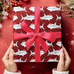 Shark Santa Red Fabric Look Background Wrapping Paper<br><div class="desc">Shark Santa Red Fabric Look Background: This design is full of sharks and Christmas cheer,  featuring sharks with Santa hats and a red fabric look background. Kids and adults will love this!

©️ Rosemarie Guieb</div>