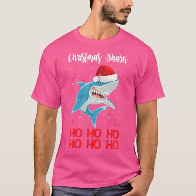 Shark Santa Tee Shark Hat Lights Christmas Xmas 2 (Front)