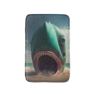 Shark sculpture on the beach bath mat
