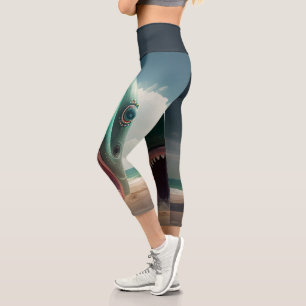 Shark sculpture on the beach capri leggings