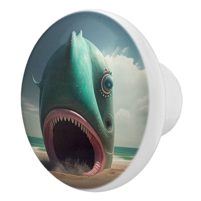 Shark sculpture on the beach ceramic knob (Right)