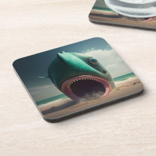 Shark sculpture on the beach coaster