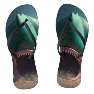 Shark sculpture on the beach jandals