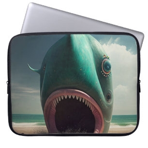 Shark sculpture on the beach laptop sleeve