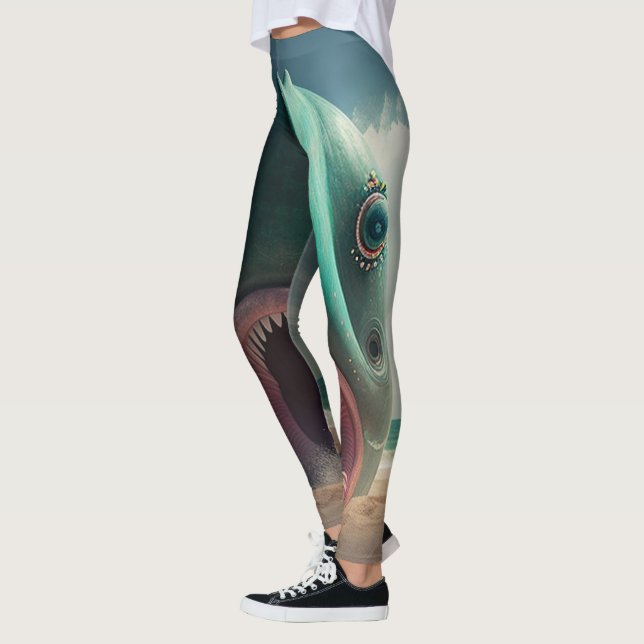 Shark sculpture on the beach leggings (Left)