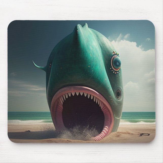 Shark sculpture on the beach mouse pad (Front)