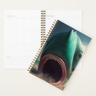 Shark sculpture on the beach planner