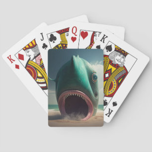 Shark sculpture on the beach playing cards